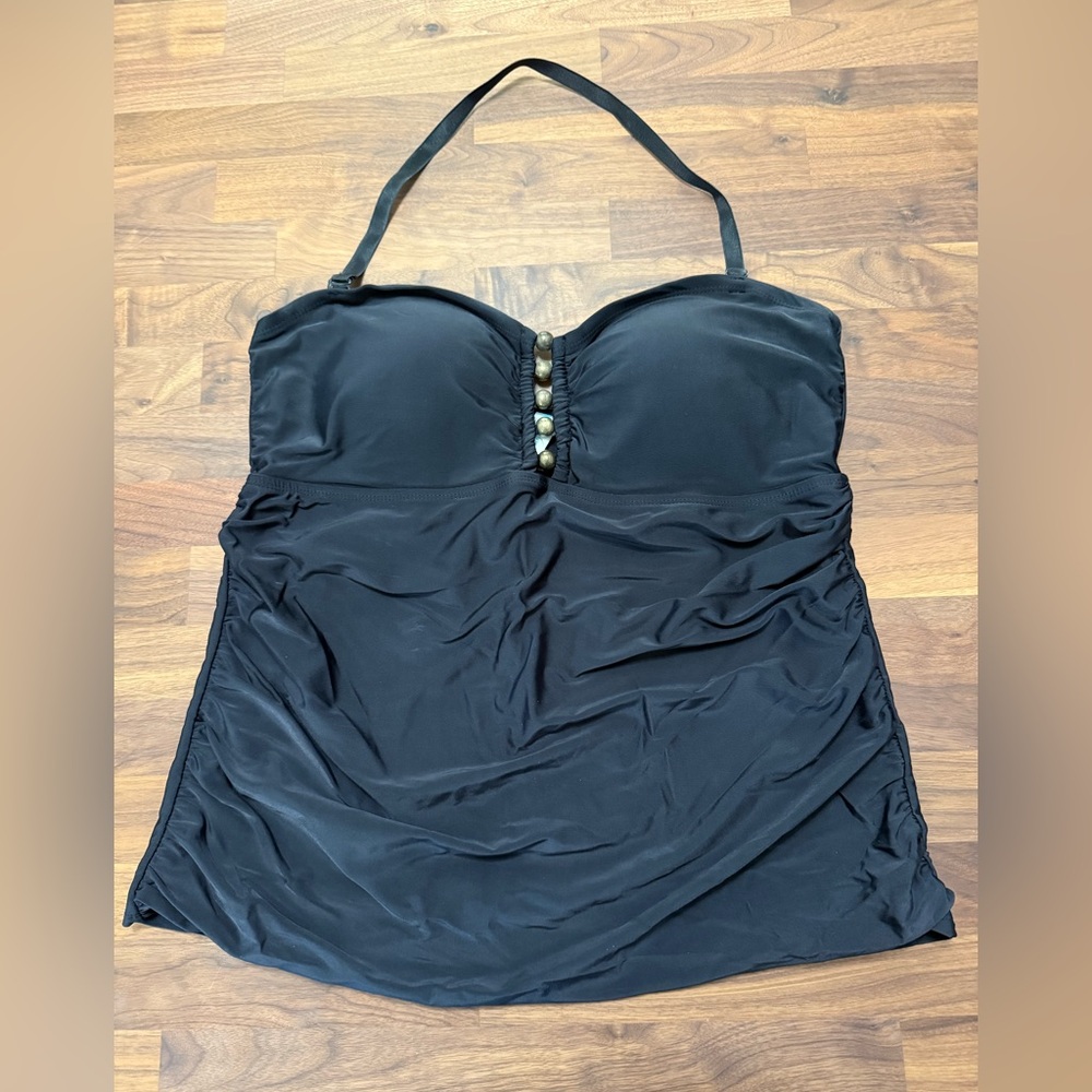 Swimsuits For All Black Tankini Top with Beaded Detail